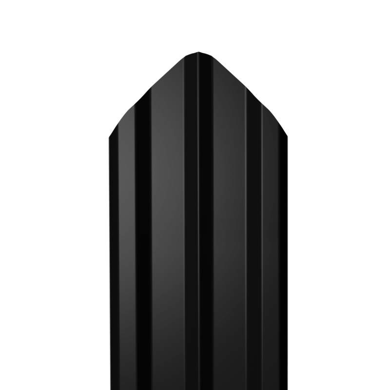 Металлический штакетник Гладкий полиэстер RAL 9005 (Глубокий черный) 2500*100*0,5 односторонний Фигурный