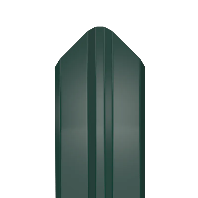 Металлический штакетник Гладкий полиэстер RAL 6005 (Зелёный мох) 2500*87*0,45 односторонний Фигурный