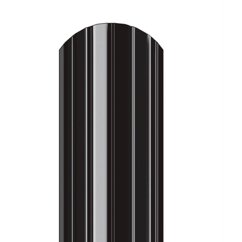 Металлический штакетник Гладкий полиэстер RAL 9005 (Глубокий черный) 2500*105*0,5 односторонний Полукруглый завальцованный