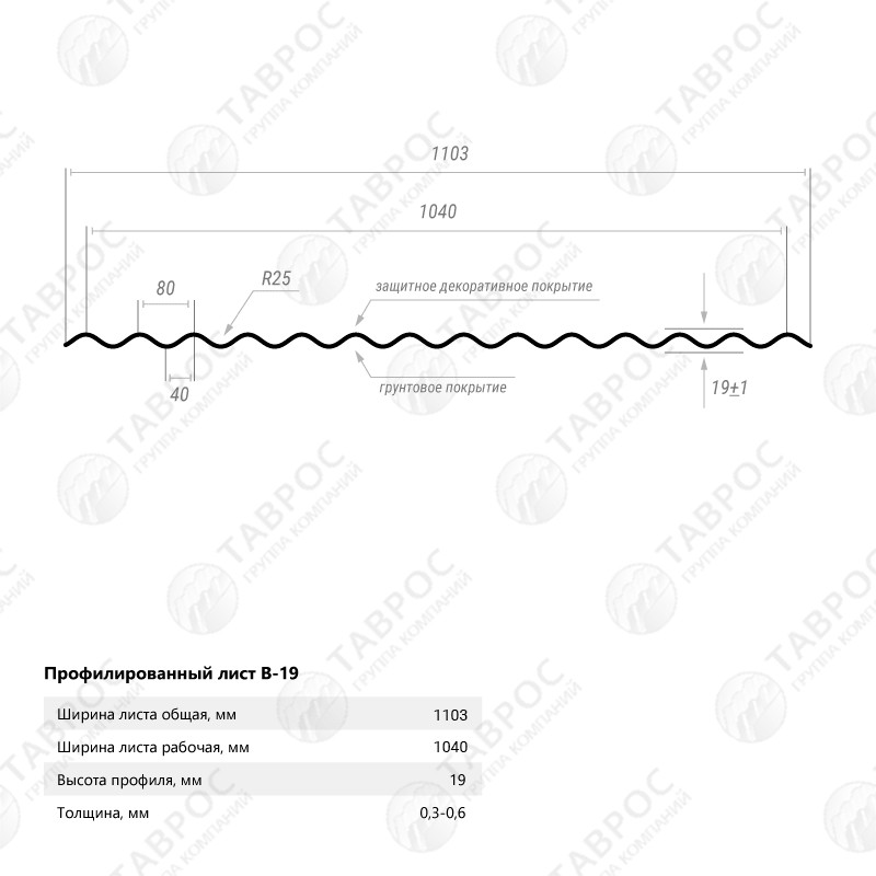 Гофрированный лист В-19 Гладкий полиэстер RAL 7004 (Серый) 2500*1103*0,45 односторонний