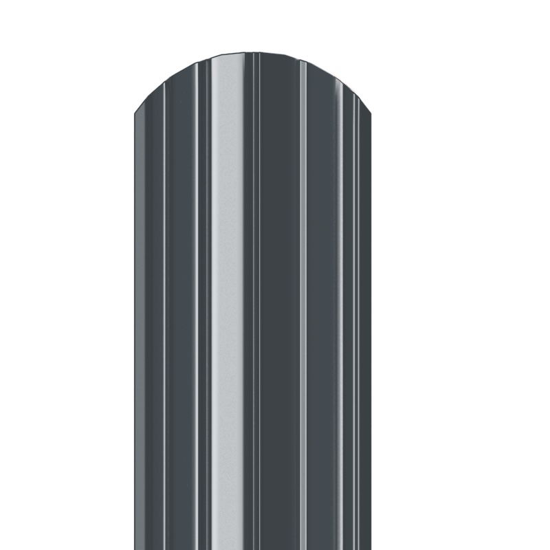 Металлический штакетник Гладкий полиэстер RAL 7024 (Мокрый асфальт) 1800*105*0,5 односторонний Полукруглый завальцованный