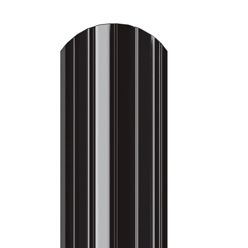 Металлический штакетник Гладкий полиэстер RAL 9005 (Глубокий черный) 1500*105*0,45 односторонний Полукруглый завальцованный