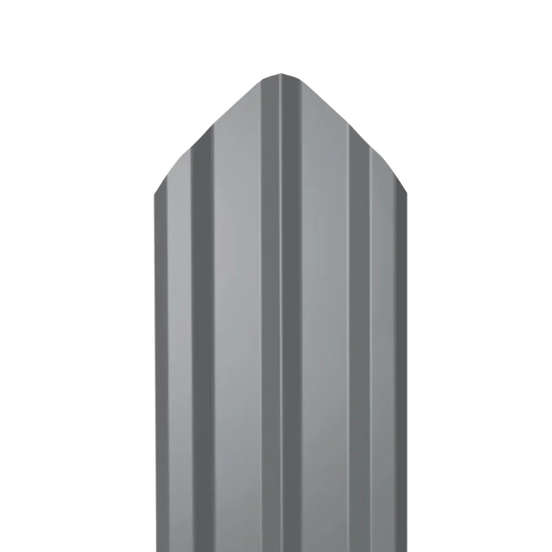 Металлический штакетник Гладкий полиэстер RAL 7004 (Серый) 1800*100*0,4 односторонний Фигурный