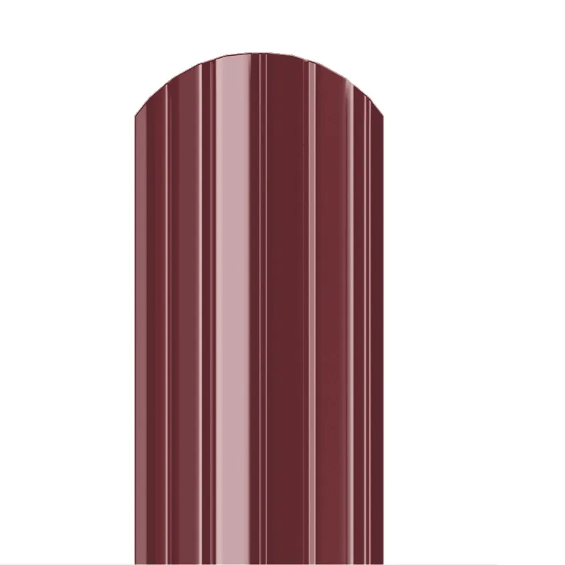 Металлический штакетник Гладкий полиэстер RAL 3005 (Красное вино) 2000*105*0,5 односторонний Полукруглый завальцованный