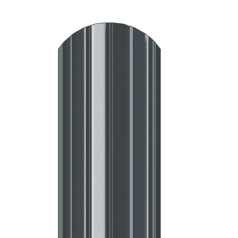 Металлический штакетник Гладкий полиэстер RAL 7024 (Мокрый асфальт) 1800*105*0,45 односторонний Полукруглый завальцованный